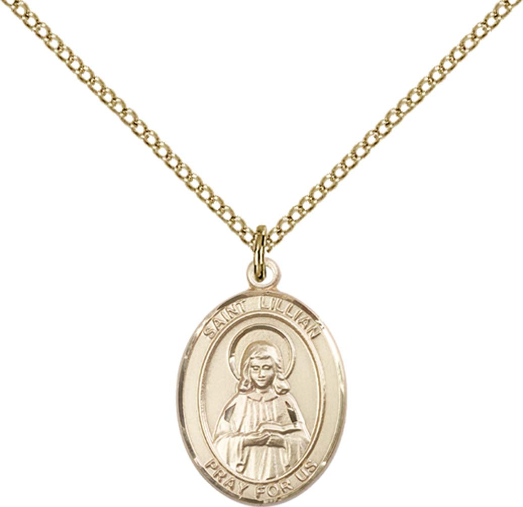 14kt Gold Filled St. Lillian Pendant with 18 inch Gold Filled Light Curb Chain - Medium