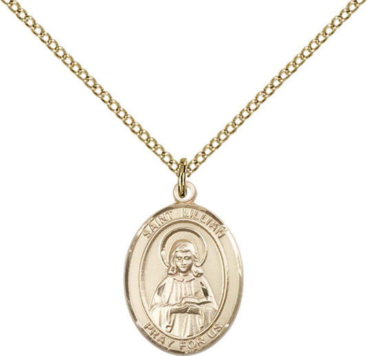 14kt Gold Filled St. Lillian Pendant with 18 inch Gold Filled Light Curb Chain - Medium