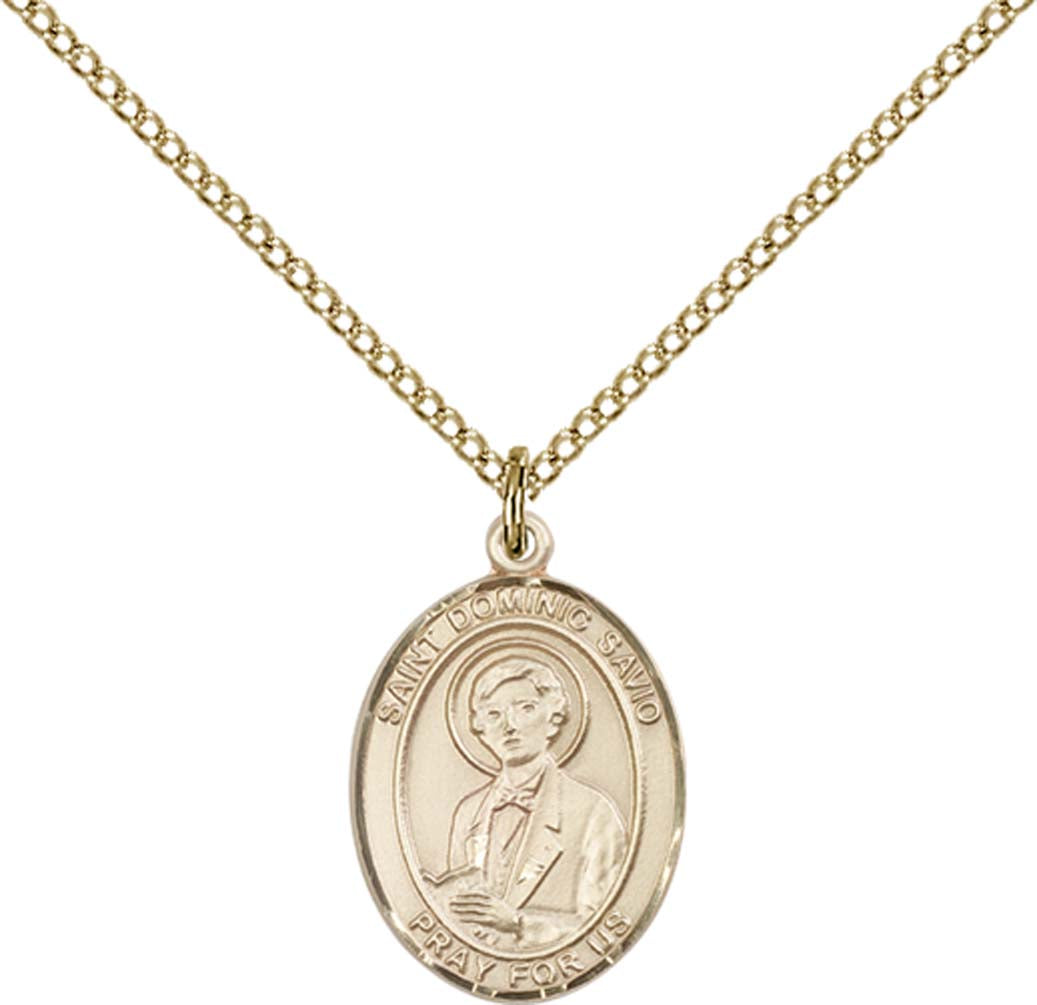 14kt Gold Filled St. Dominic Savio Pendant with 18 inch Gold Filled Light Curb Chain - Medium