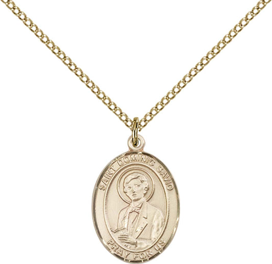 14kt Gold Filled St. Dominic Savio Pendant with 18 inch Gold Filled Light Curb Chain - Medium