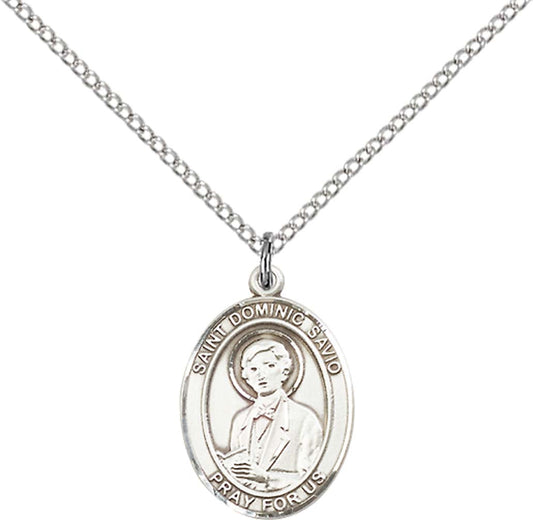 Sterling Silver St. Dominic Savio Pendant with 18 inch Sterling Silver Light Curb Chain - Medium
