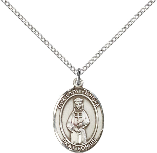 Sterling Silver O/L of Hope Pendant with 18 inch Sterling Silver Light Curb Chain - Medium