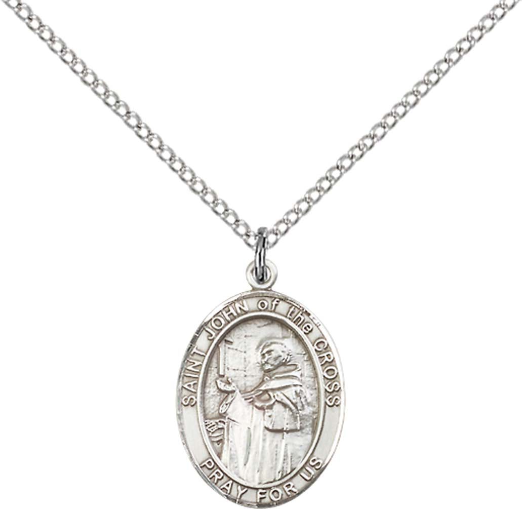 Sterling Silver St. John of the Cross Pendant with 18 inch Sterling Silver Light Curb Chain - Medium