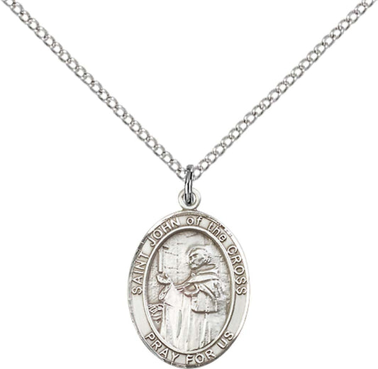 Sterling Silver St. John of the Cross Pendant with 18 inch Sterling Silver Light Curb Chain - Medium