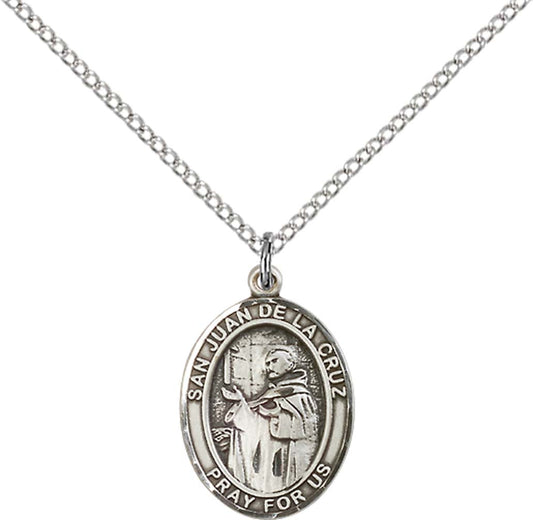 Sterling Silver San Juan De La Cruz Pendant with 18 inch Sterling Silver Light Curb Chain