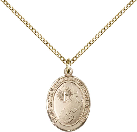 14kt Gold Filled Footprints / Cross Pendant with 18 inch Gold Filled Light Curb Chain - Medium