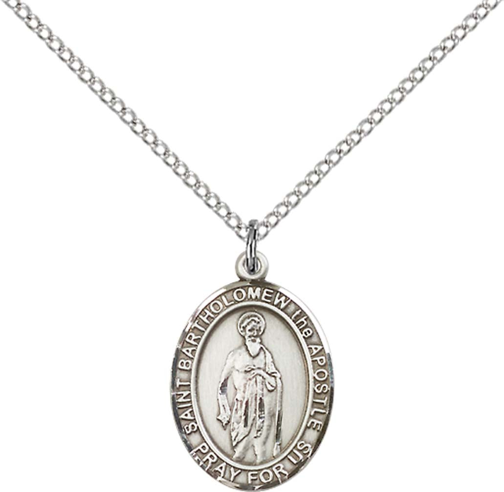 Sterling Silver St. Bartholomew the Apostle Pendan with 18 inch Sterling Silver Light Curb Chain - Medium