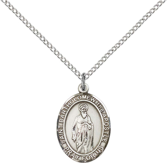 Sterling Silver St. Bartholomew the Apostle Pendan with 18 inch Sterling Silver Light Curb Chain - Medium