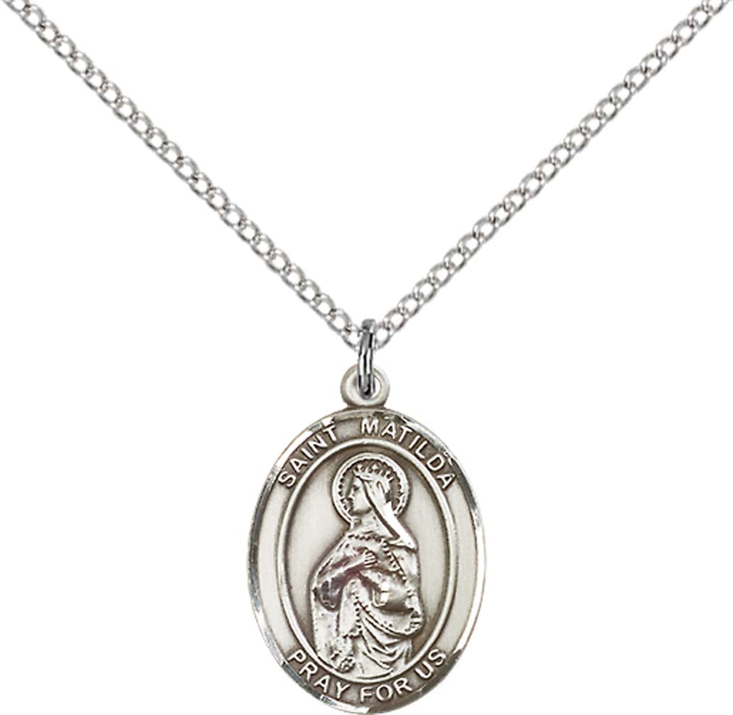 Sterling Silver St. Matilda Pendant with 18 inch Sterling Silver Light Curb Chain - Medium