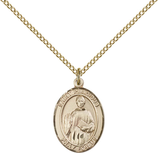 14kt Gold Filled St. Placidus Pendant with 18 inch Gold Filled Light Curb Chain - Medium