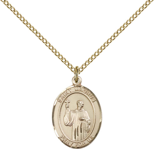 14kt Gold Filled St. Maurus Pendant with 18 inch Gold Filled Light Curb Chain