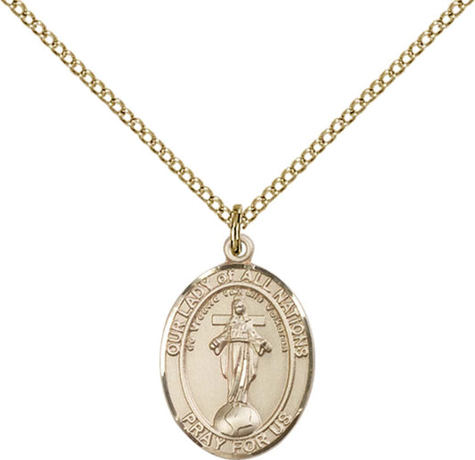 14kt Gold Filled O/L of All Nations Pendant with 18 inch Gold Filled Light Curb Chain - Medium
