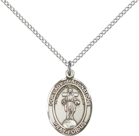 Sterling Silver O/L of All Nations Pendant with 18 inch Sterling Silver Light Curb Chain - Medium