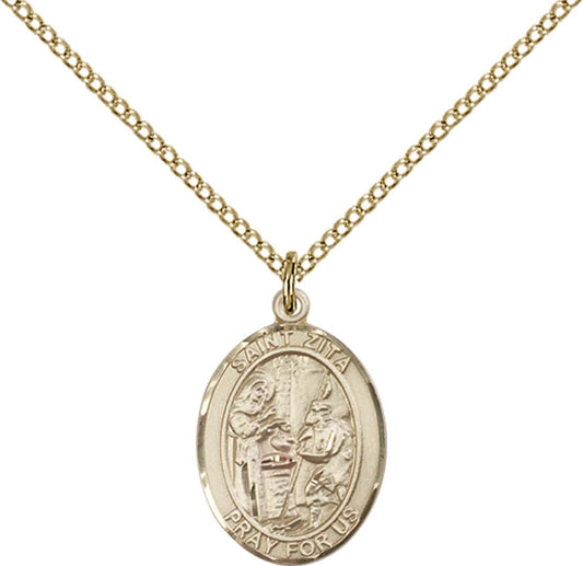 14kt Gold Filled St. Zita Pendant with 18 inch Gold Filled Light Curb Chain - Medium