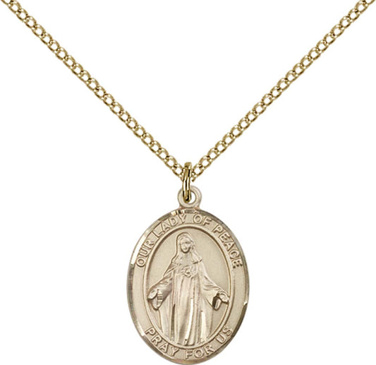 14kt Gold Filled O/L of Peace Pendant with 18 inch Gold Filled Light Curb Chain - Medium