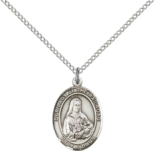 Sterling Silver O/L of the Railroad Pendant with 18 inch Sterling Silver Light Curb Chain - Medium