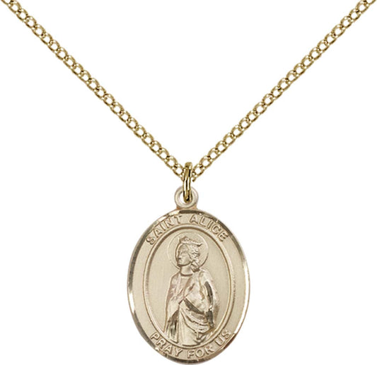 14kt Gold Filled St. Alice Pendant with 18 inch Gold Filled Light Curb Chain - Medium