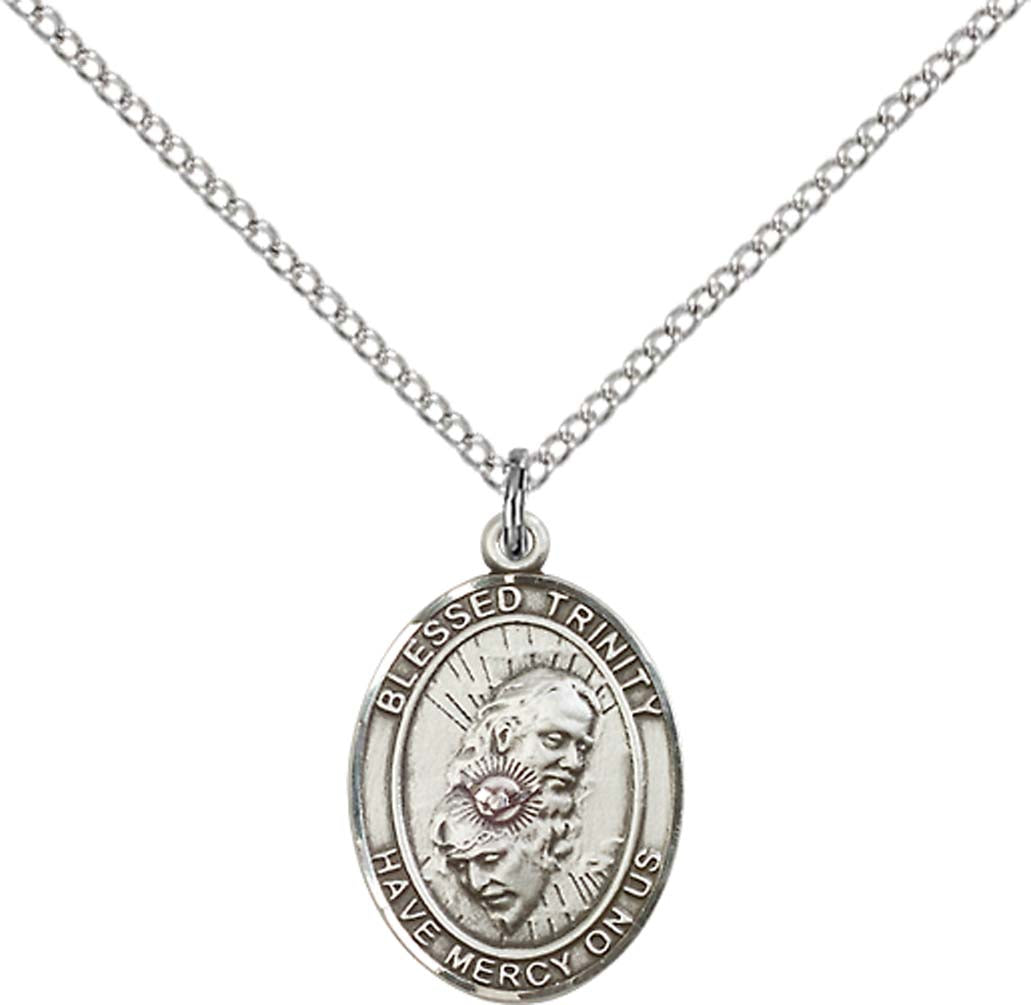 Sterling Silver Blessed Trinity Pendant with 18 inch Sterling Silver Light Curb Chain - Medium
