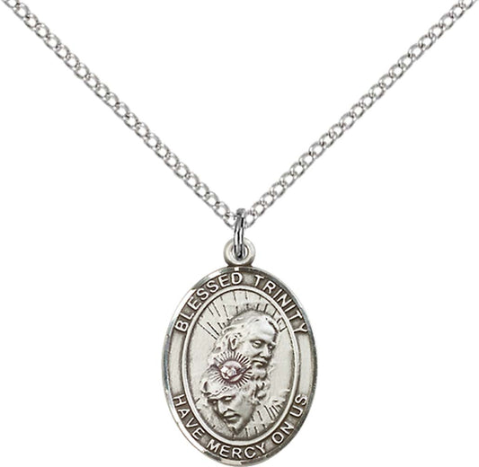 Sterling Silver Blessed Trinity Pendant with 18 inch Sterling Silver Light Curb Chain - Medium