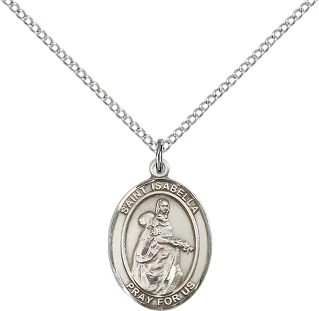 Sterling Silver St. Isabella of Portugal Pendant with 18 inch Sterling Silver Light Curb Chain - Medium