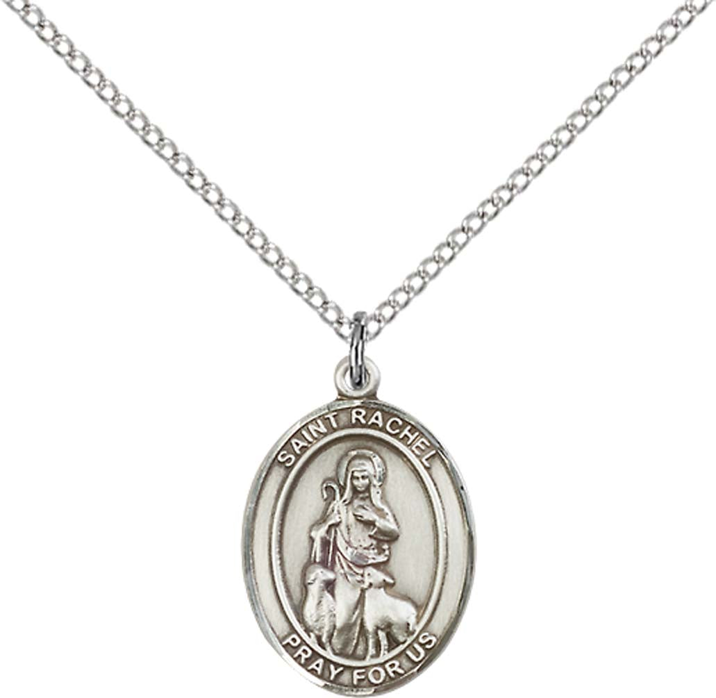 Sterling Silver St. Rachel Pendant with 18 inch Sterling Silver Light Curb Chain - Medium