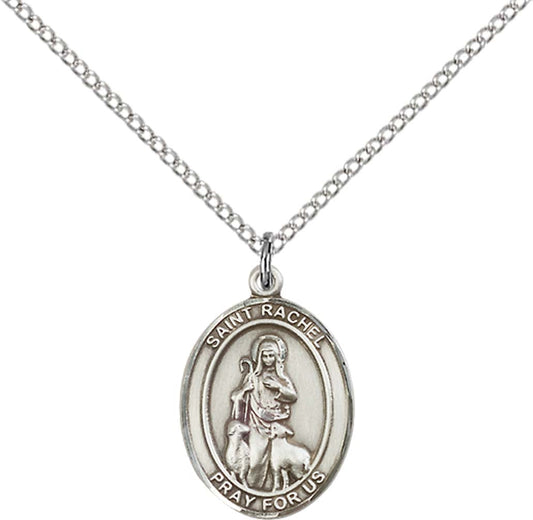Sterling Silver St. Rachel Pendant with 18 inch Sterling Silver Light Curb Chain - Medium