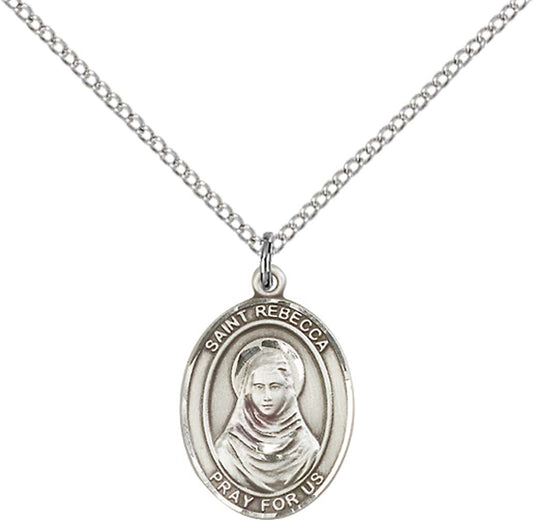 Sterling Silver St. Rebecca Pendant with 18 inch Sterling Silver Light Curb Chain - Medium