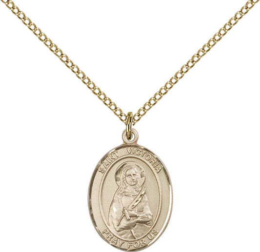 14kt Gold Filled St. Victoria Pendant with 18 inch Gold Filled Light Curb Chain - Medium