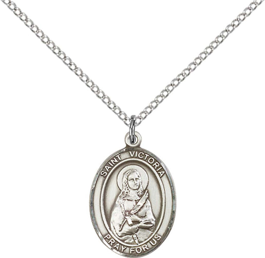 Sterling Silver St. Victoria Pendant with 18 inch Sterling Silver Light Curb Chain - Medium