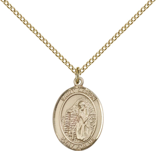 14kt Gold Filled St. Aaron Pendant with 18 inch Gold Filled Light Curb Chain - Medium