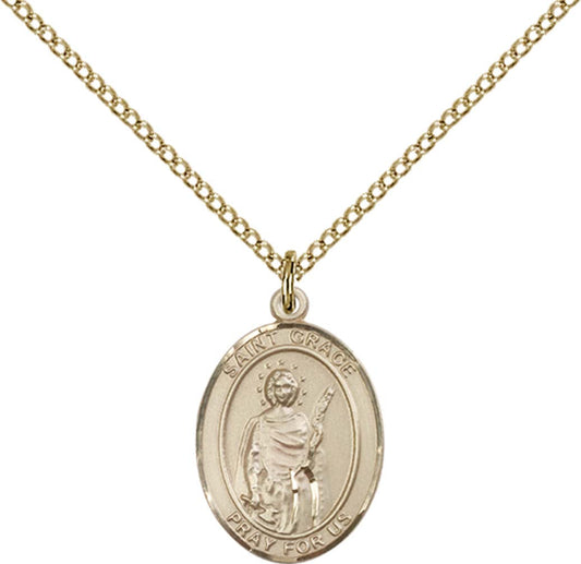 14kt Gold Filled St. Grace Pendant with 18 inch Gold Filled Light Curb Chain - Medium