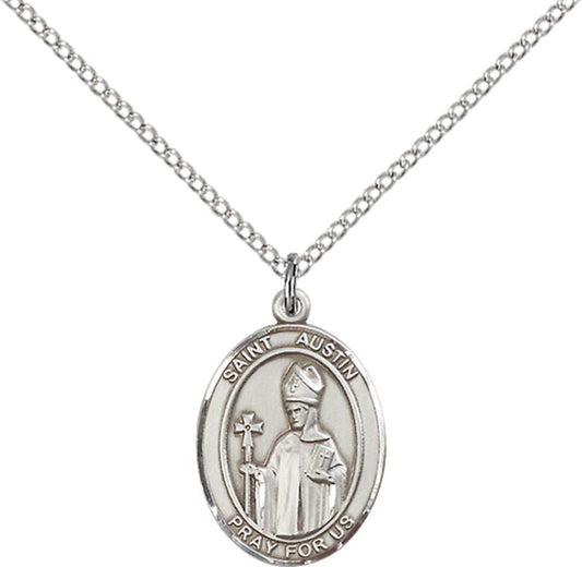 Sterling Silver St. Austin Pendant with 18 inch Sterling Silver Light Curb Chain - Medium