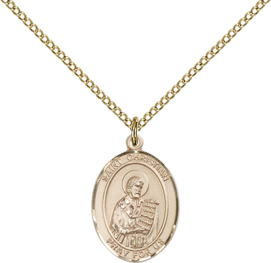 14kt Gold Filled St. Christian Demosthenes Pendant with 18 inch Gold Filled Light Curb Chain - Medium