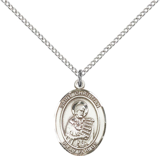 Sterling Silver St. Christian Demosthenes Pendant with 18 inch Sterling Silver Light Curb Chain - Medium