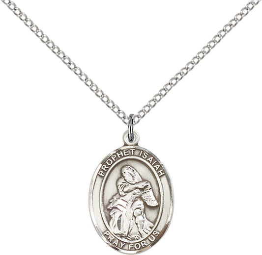 Sterling Silver St. Isaiah Pendant with 18 inch Sterling Silver Light Curb Chain - Medium