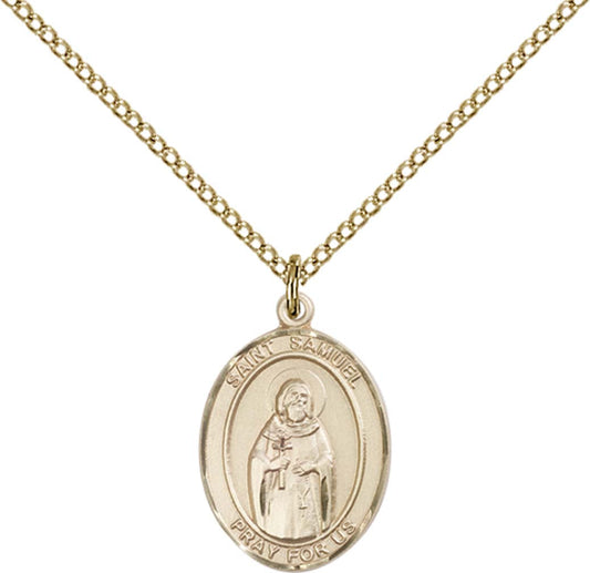14kt Gold Filled St. Samuel Pendant with 18 inch Gold Filled Light Curb Chain - Medium