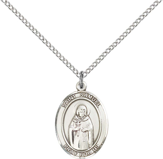Sterling Silver St. Samuel Pendant with 18 inch Sterling Silver Light Curb Chain - Medium