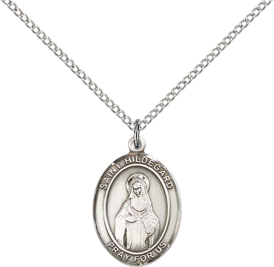 Sterling Silver St. Hildegard Von Bingen Pendant with 18 inch Sterling Silver Light Curb Chain - Medium