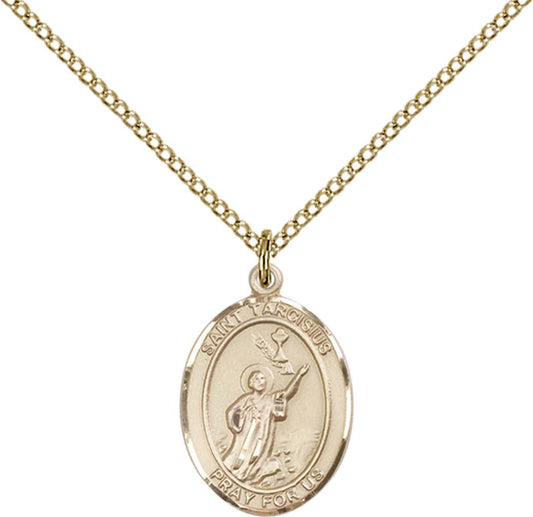 14kt Gold Filled St. Tarcisius Pendant with 18 inch Gold Filled Light Curb Chain - Medium