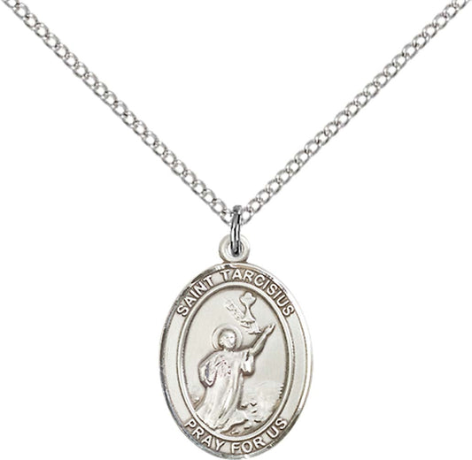 Sterling Silver St. Tarcisius Pendant with 18 inch Sterling Silver Light Curb Chain - Medium