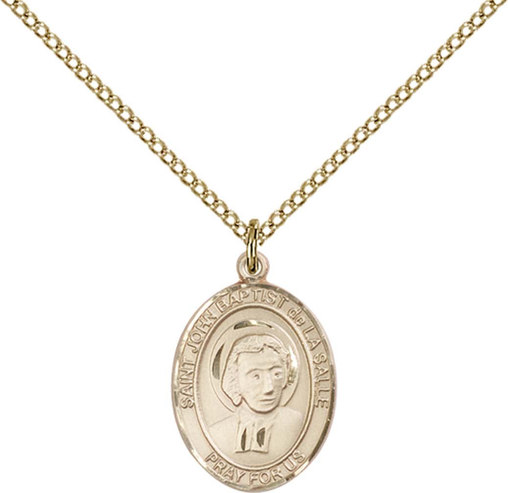 14kt Gold Filled St. John Baptist de La Salle Pendant with 18 inch Gold Filled Light Curb Chain - Medium