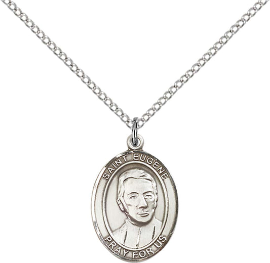 Sterling Silver St. Eugene de Mazenod Pendant with 18 inch Sterling Silver Light Curb Chain - Medium