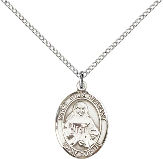 Sterling Silver St. Julia Billiart Pendant with 18 inch Sterling Silver Light Curb Chain - Medium