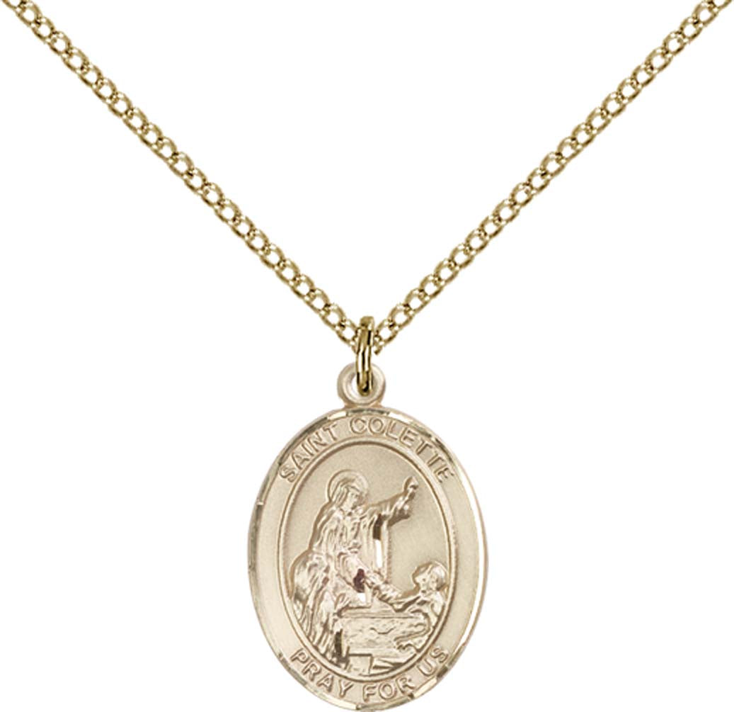 14kt Gold Filled St. Colette Pendant with 18 inch Gold Filled Light Curb Chain - Medium