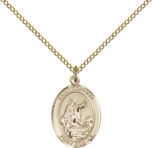 14kt Gold Filled St. Colette Pendant with 18 inch Gold Filled Light Curb Chain - Medium