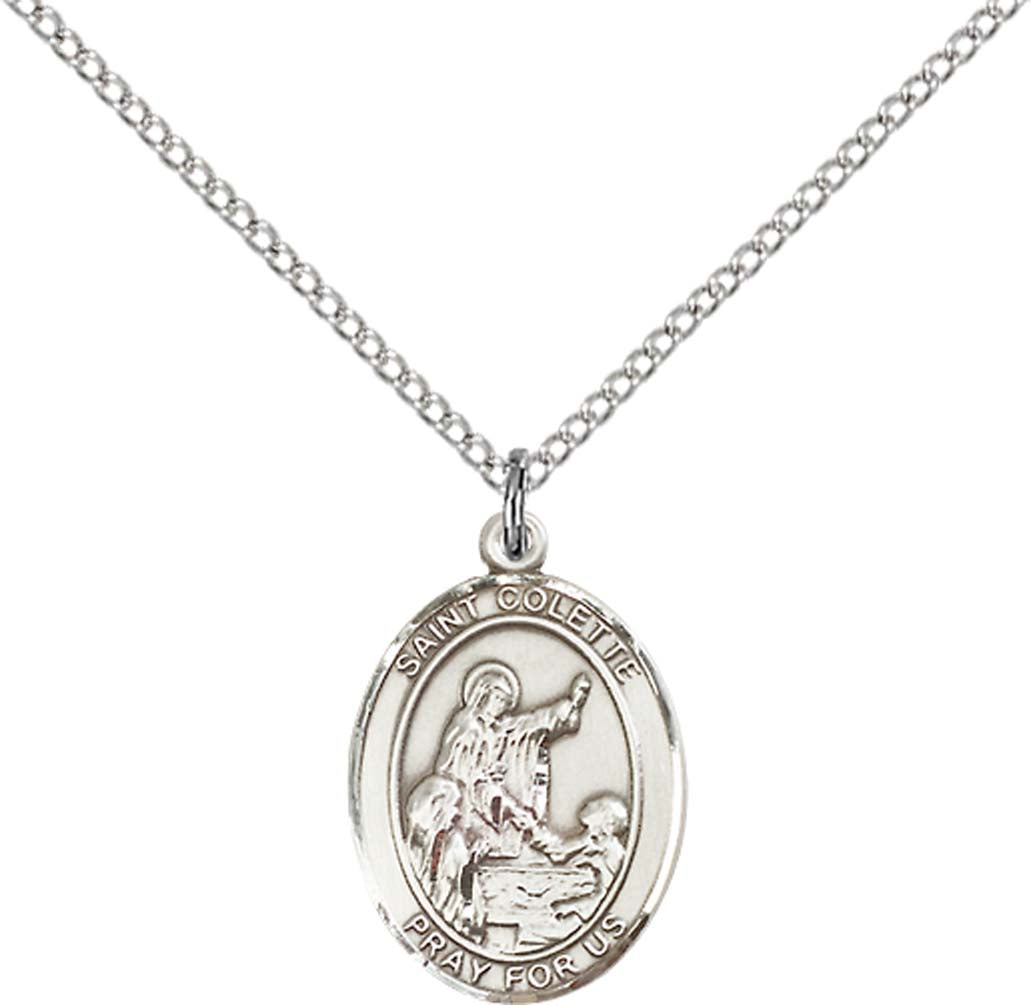 Sterling Silver St. Colette Pendant with 18 inch Sterling Silver Light Curb Chain - Medium