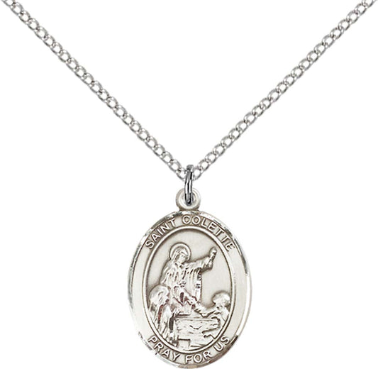 Sterling Silver St. Colette Pendant with 18 inch Sterling Silver Light Curb Chain - Medium
