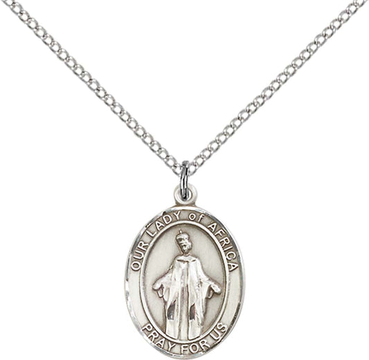 Sterling Silver O/L of Africa Pendant with 18 inch Sterling Silver Light Curb Chain - Medium