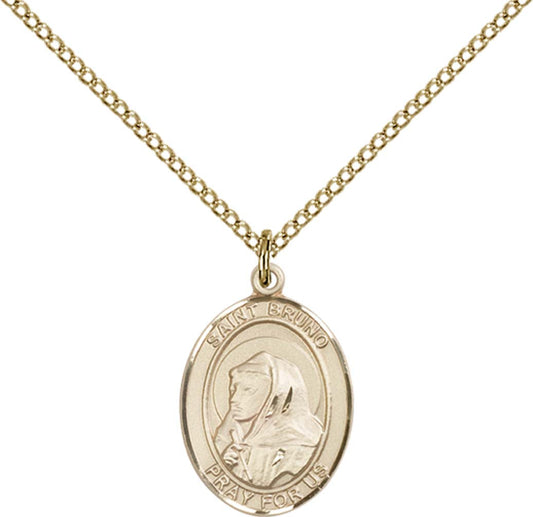 14kt Gold Filled St. Bruno Pendant with 18 inch Gold Filled Light Curb Chain - Medium