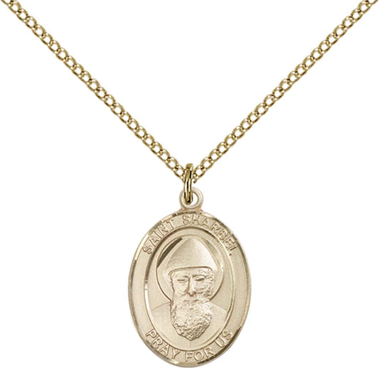 14kt Gold Filled St. Sharbel Pendant with 18 inch Gold Filled Light Curb Chain - Medium